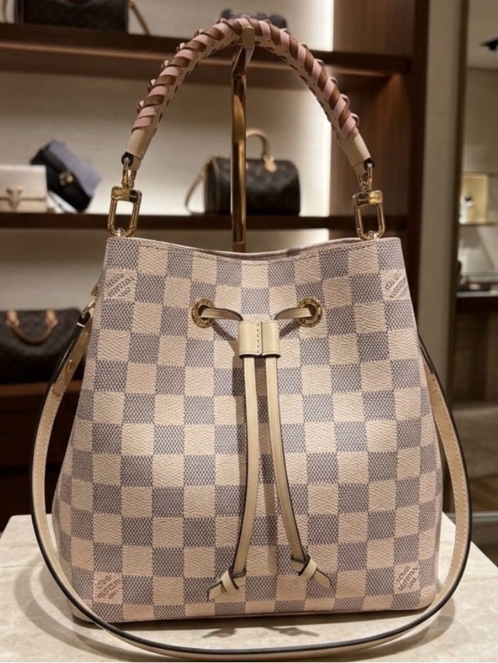 Checkered Shoulder Bucket Bag with Scarf and Dust Bag, No box…No Receipt.